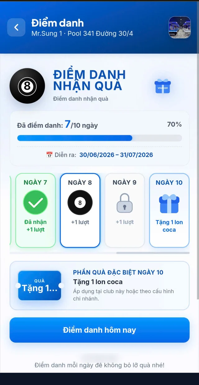 Guest checking in daily for rewards through the QR web app